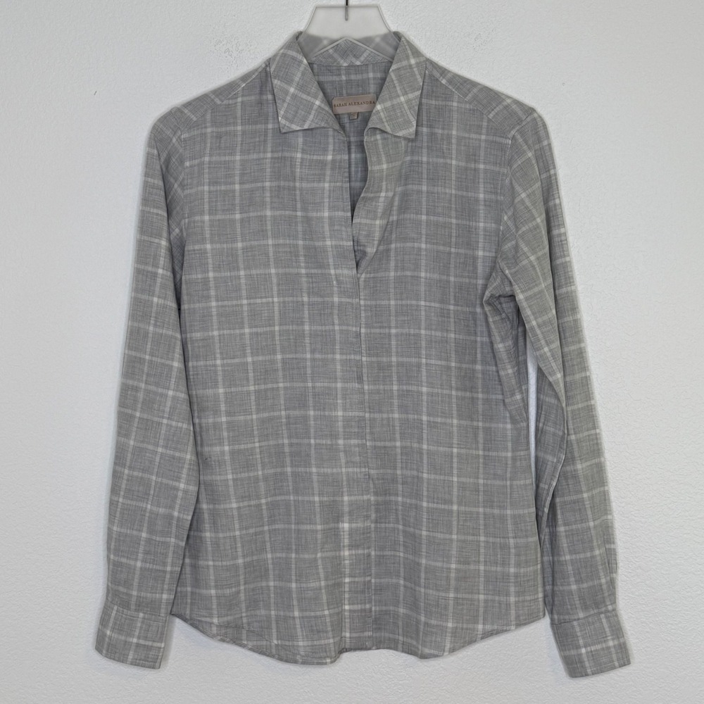 Sarah Alexandra The Weekend Shirt Size 4 Grey Windowpane Cotton Quiet Luxury